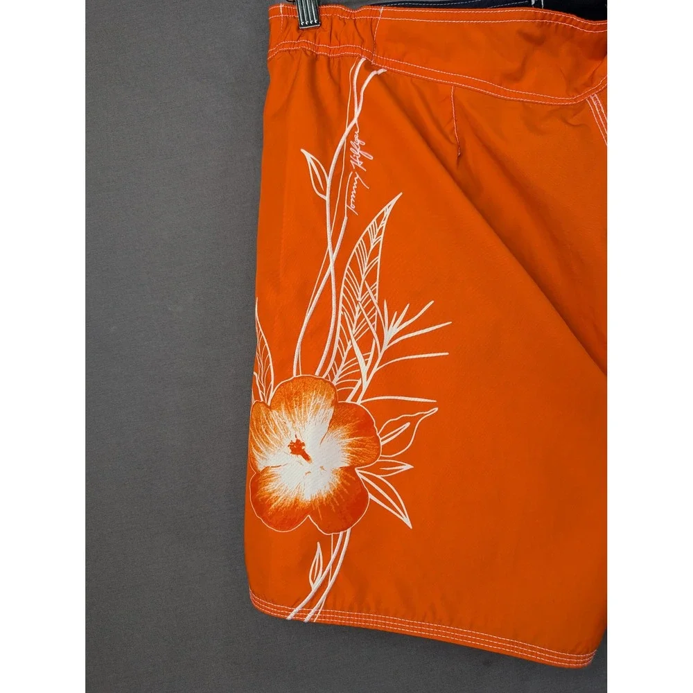Tommy Hilfiger Mens Orange Hibiscus Floral Board Shorts Swim Trunks Small